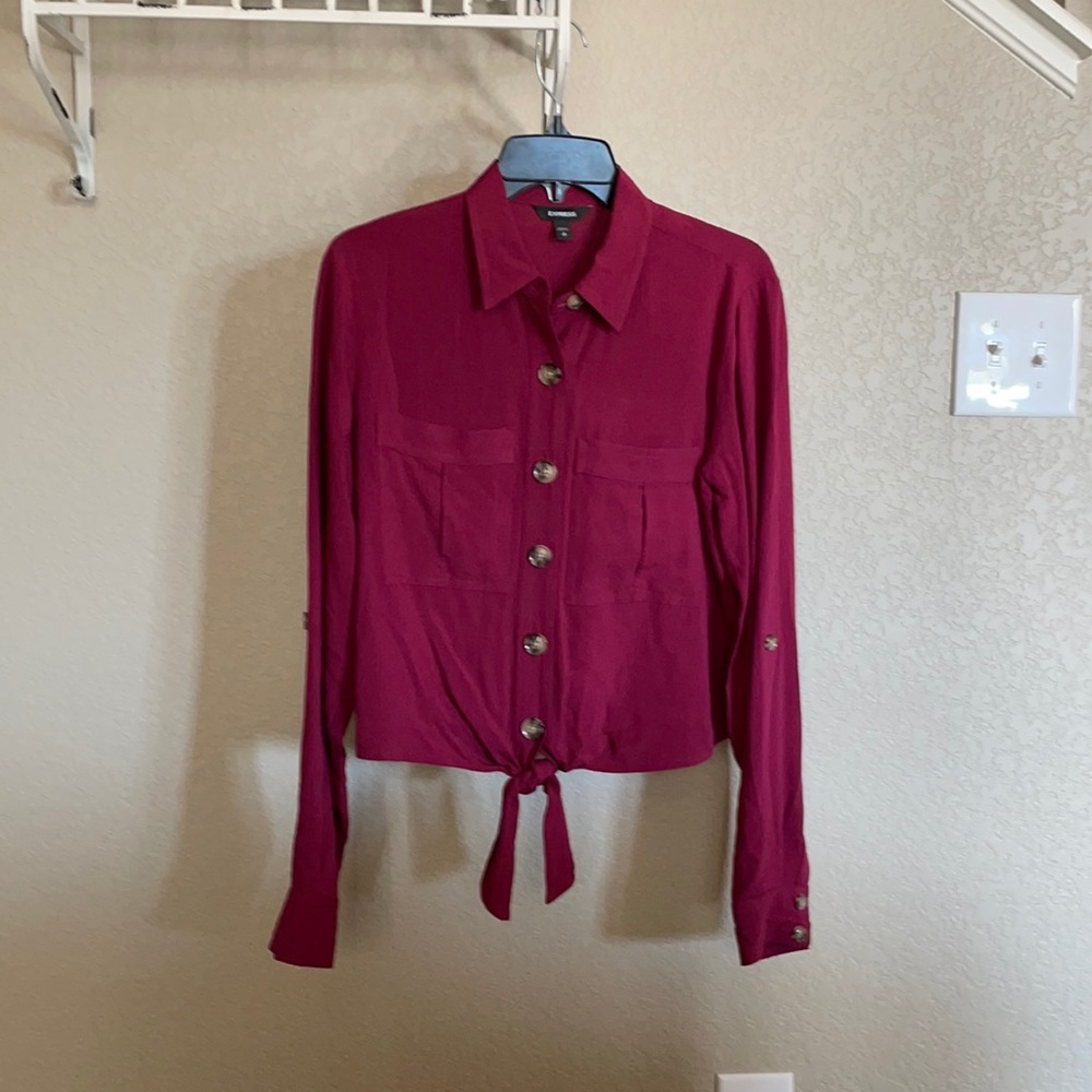 Express tie-front boyfriend shirt (s)